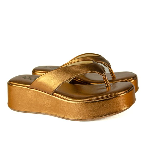 Rasteira Flatform Feminina Em Material Tecnológico Bronze 2054501 