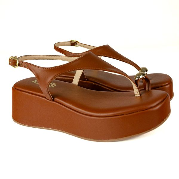 Sandália Flatform Feminina Em Material Tecnológico Caramelo 2054533 