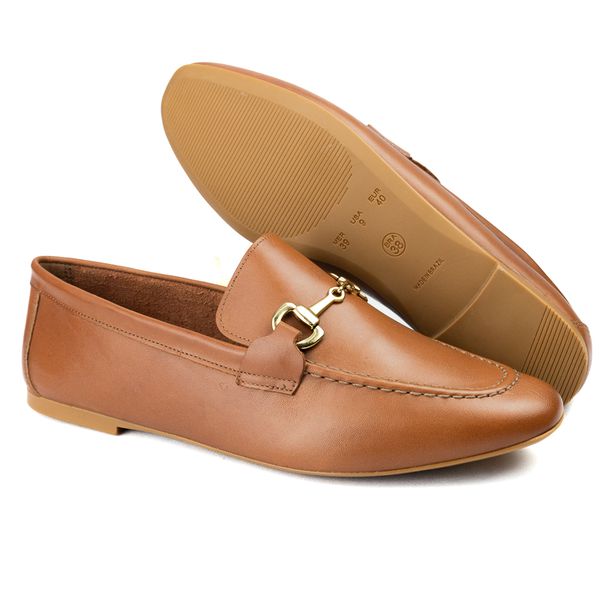 Mocassim Feminino em Couro Com Bridão- 1711050 HAVANA