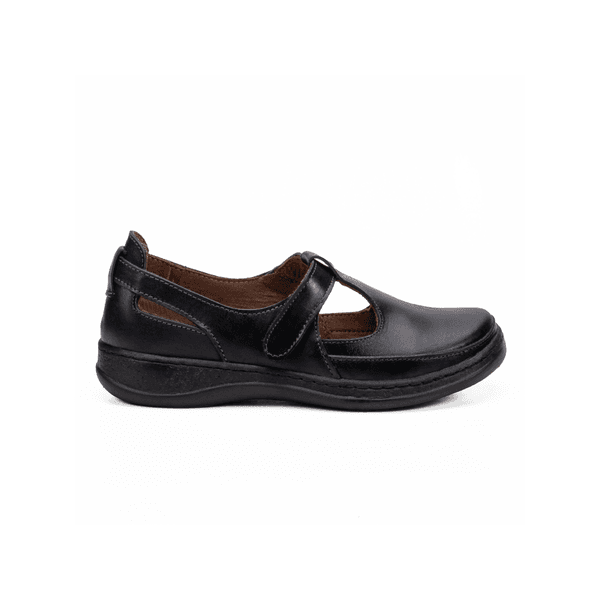 Sapatilha Confort em Couro Com Velcro Preta 4009