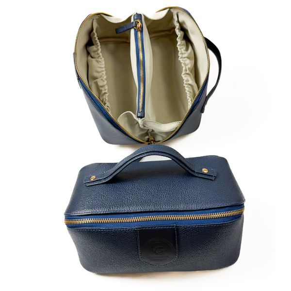 Necessaire Triângulo em Couro Texturizado Azul