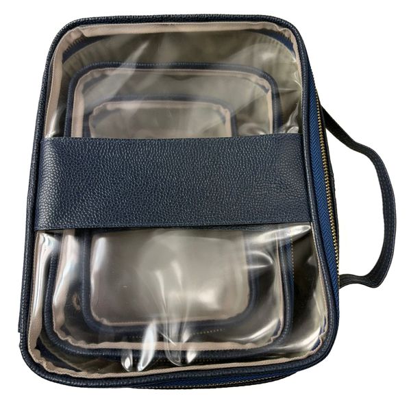 Kit 03 Necessaire em Couro Azul