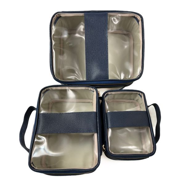 Kit 03 Necessaire em Couro Azul
