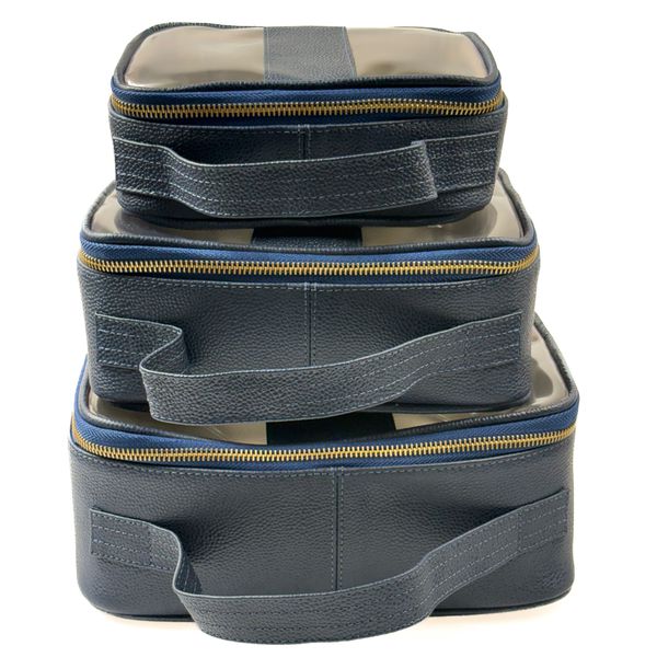 Kit 03 Necessaire em Couro Azul