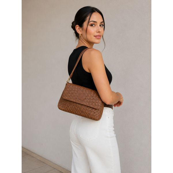 Bolsa Feminina em Couro Texturizado Caramelo Claudia