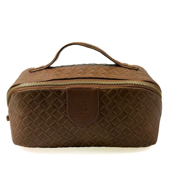 Necessaire Triângulo em Couro Texturizado Caramelo