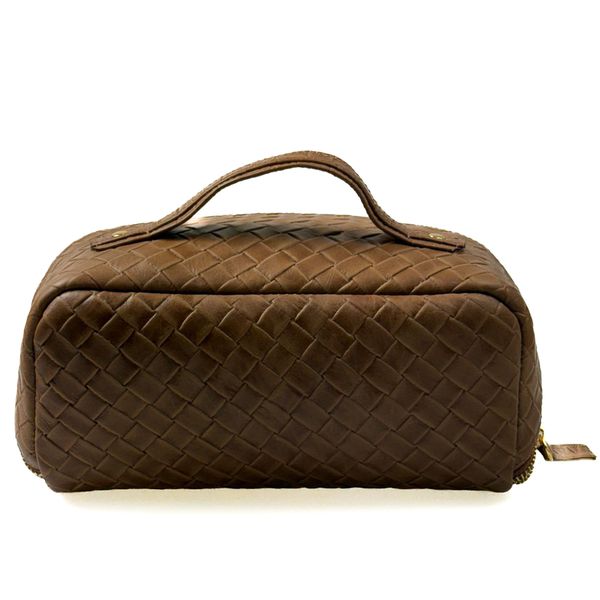 Necessaire Triângulo em Couro Texturizado Caramelo