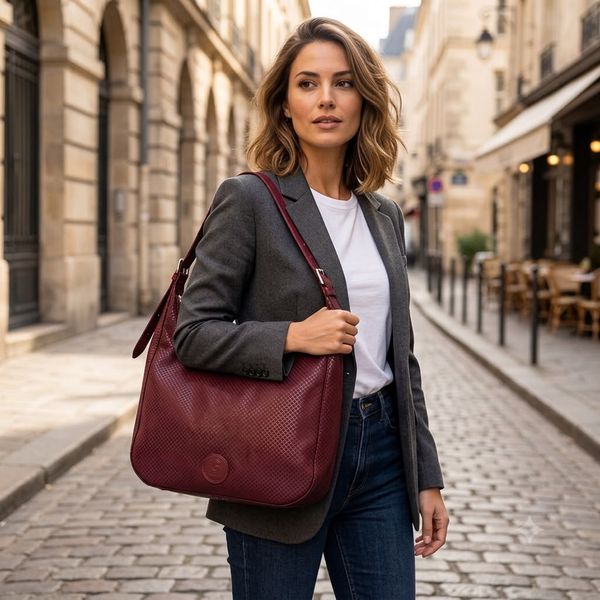 Bolsa Feminina em Couro Texturizado Gota Marsala Xadrez