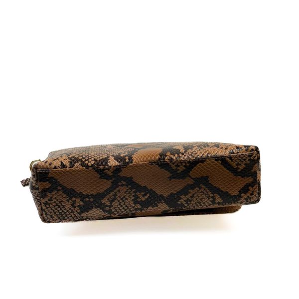Bolsa Feminina em Couro Texturizado Animal Print Bege Cristina