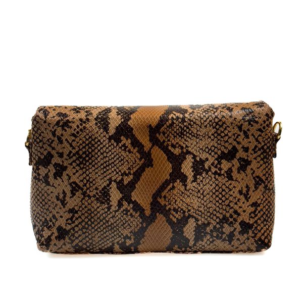 Bolsa Feminina em Couro Texturizado Animal Print Bege Cristina