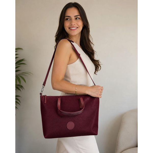Bolsa Feminina em Couro Texturizado Almofadada Marsala Xadrez
