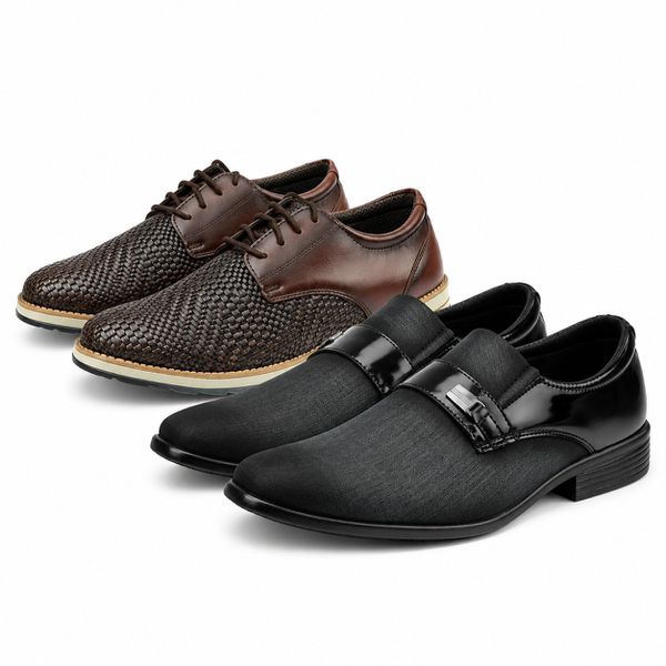 Kit 2 pares em Couro + Sapato Material Tecnológico Preto