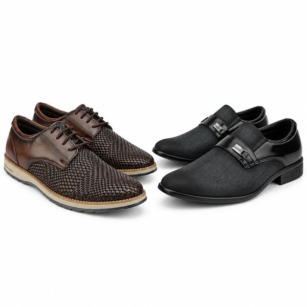 Kit 2 pares em Couro + Sapato Material Tecnológico Preto
