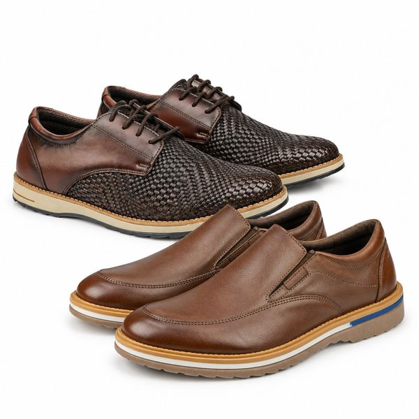 Kit 2 pares em Couro + Sapato Material Tecnológico Chocolate