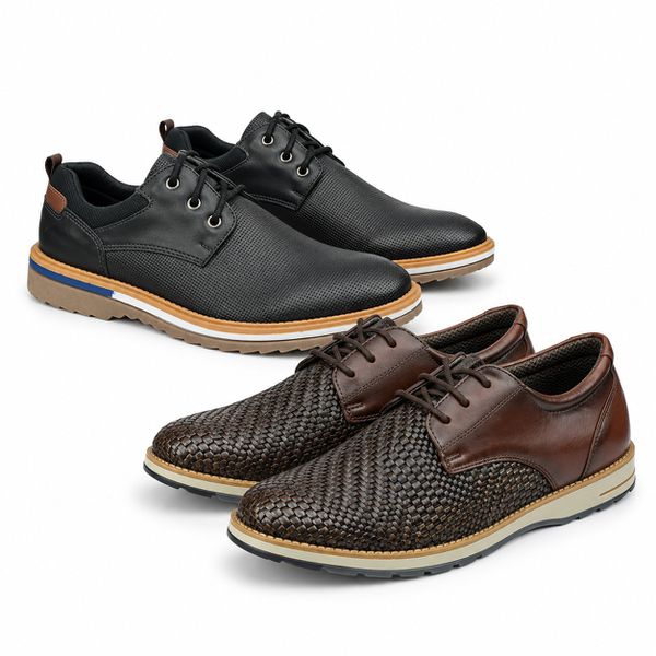 Kit 2 pares em Couro + Sapato Casual Material Tecnológico Preto