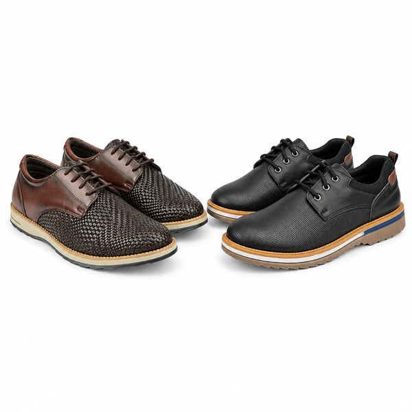 Kit 2 pares em Couro + Sapato Casual Material Tecnológico Preto