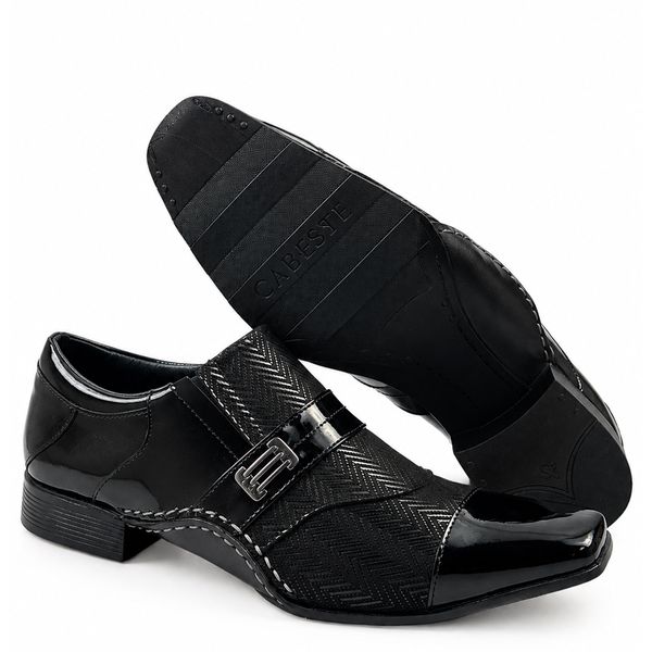 Sapato Social Masculino em Couro com Costura Manual Calvest 1930F010 - Preto