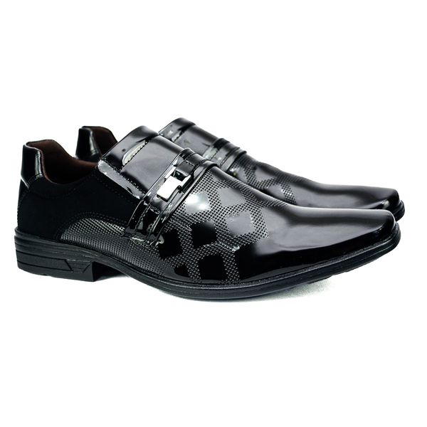 Sapato Social em Material Tecnológico Verniz Preto Pierutti 65F220