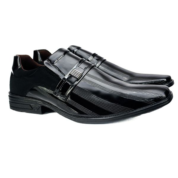 Sapato Social em Material Tecnológico Verniz Preto Pierutti 65F221