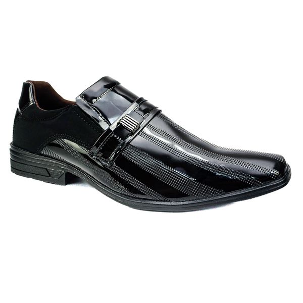 Sapato Social em Material Tecnológico Verniz Preto Pierutti 65F221