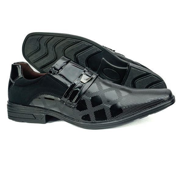 Sapato Social em Material Tecnológico Verniz Preto Pierutti 65F219