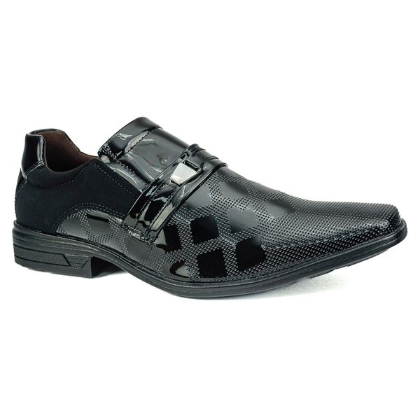 Sapato Social em Material Tecnológico Verniz Preto Pierutti 65F219