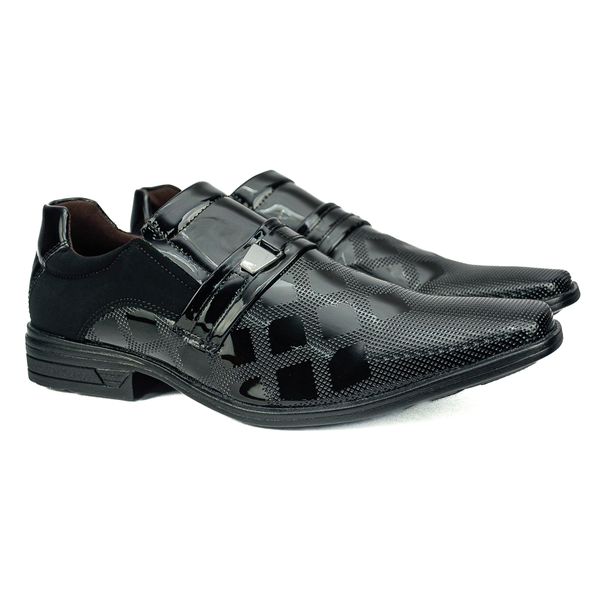 Sapato Social em Material Tecnológico Verniz Preto Pierutti 65F219