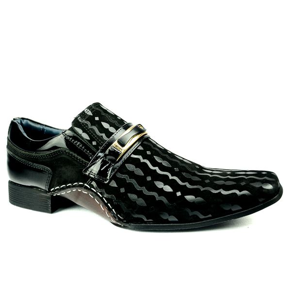 Sapato Social Masculino em Couro Detalhes em Verniz Calvest 1930F214-PRETO