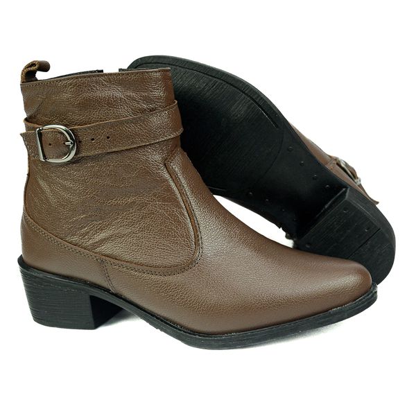 Bota Country Feminina em Couro com Detalhe em Fivela 40F212-CAFÉ