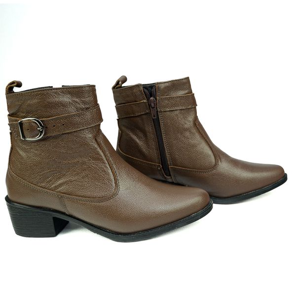 Bota Country Feminina em Couro com Detalhe em Fivela 40F212-CAFÉ