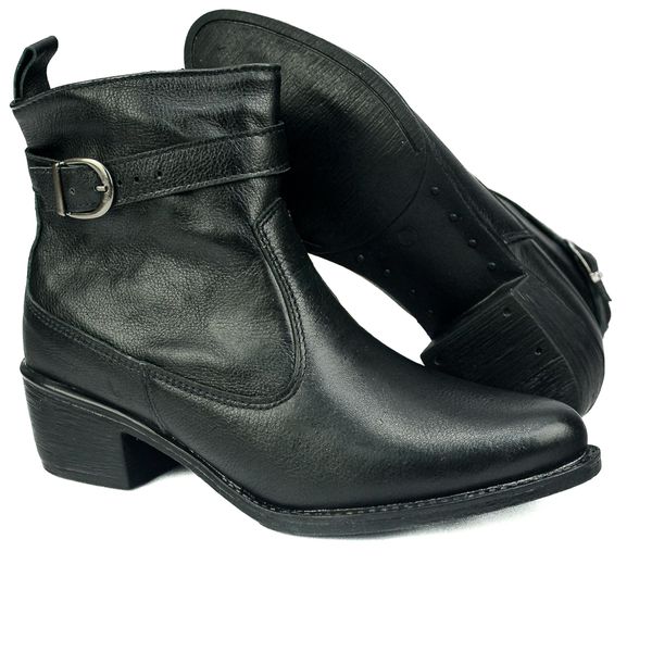 Bota Country Feminina em Couro com Detalhe em Fivela 40F212-PRETA