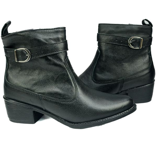 Bota Country Feminina em Couro com Detalhe em Fivela 40F212-PRETA