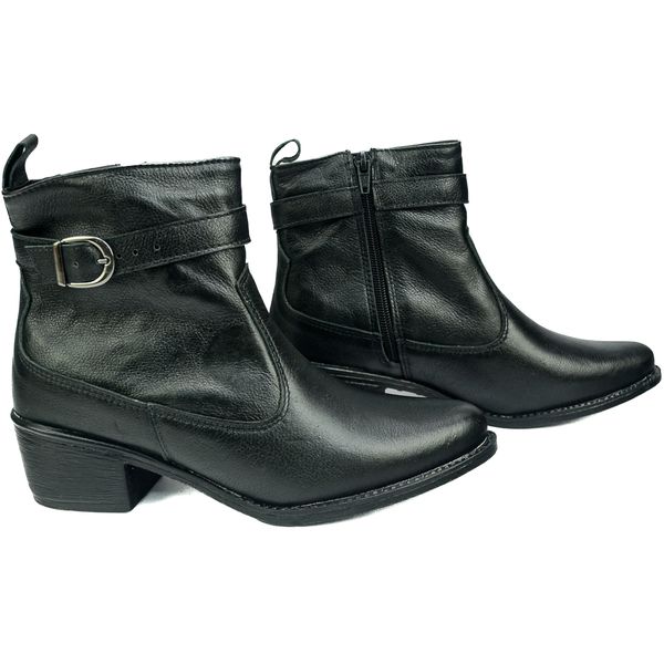 Bota Country Feminina em Couro com Detalhe em Fivela 40F212-PRETA