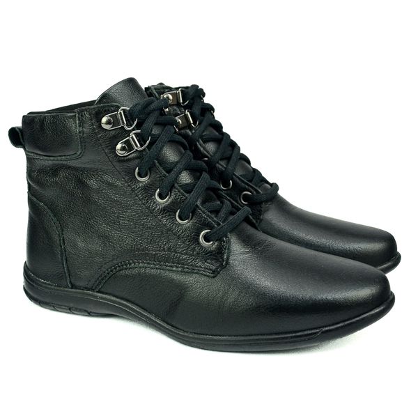 Bota Feminina em Couro Solado Confort de Amarrar 58F211-PRETO