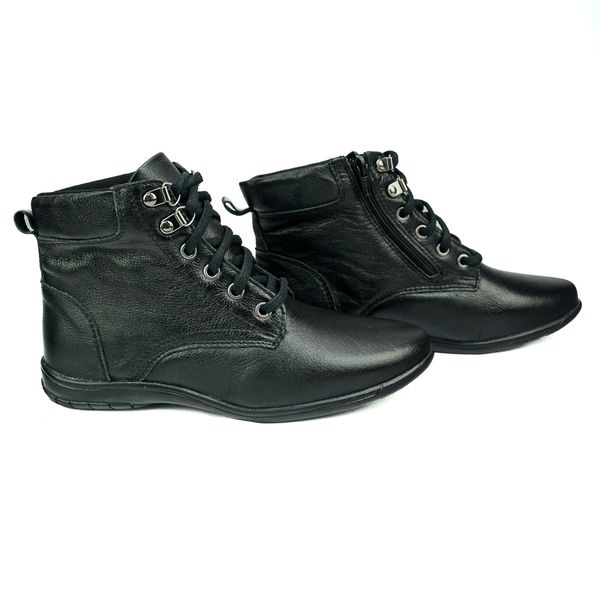 Bota Feminina em Couro Solado Confort de Amarrar 58F211-PRETO