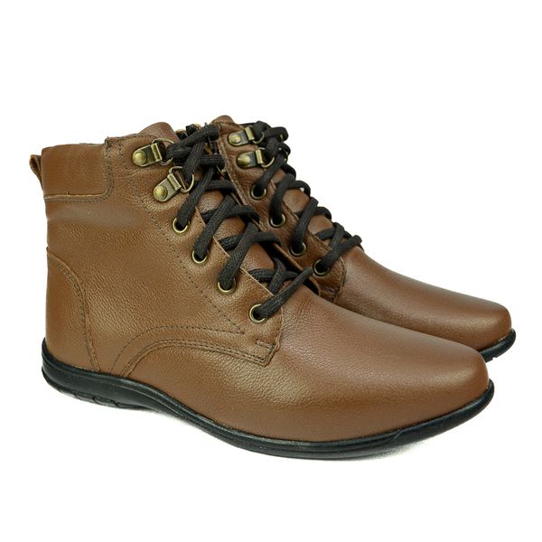 Bota Feminina em Couro Solado Confort de Amarrar 58F211-HAVANA
