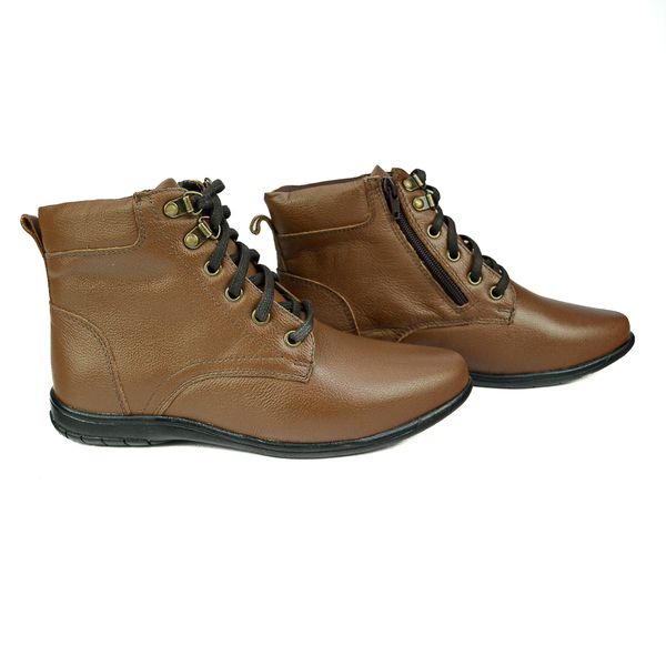 Bota Feminina em Couro Solado Confort de Amarrar 58F211-HAVANA