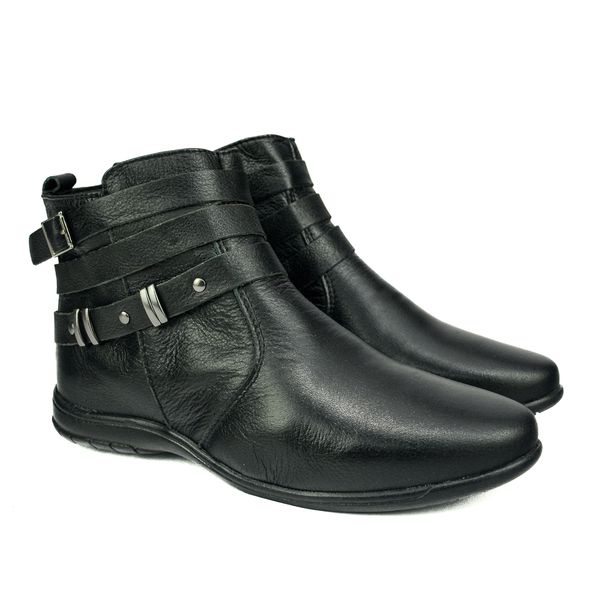 Bota Feminina em Couro Solado Confort com Detalhes Metalizados 58F209-PRETA