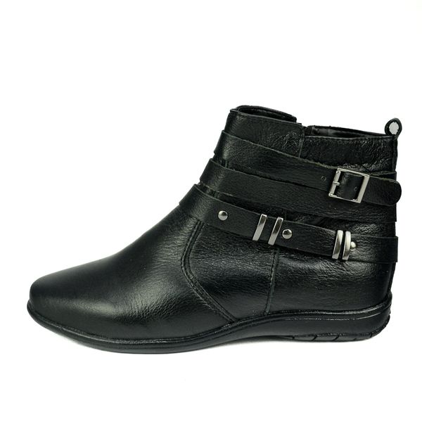 Bota Feminina em Couro Solado Confort com Detalhes Metalizados 58F209-PRETA