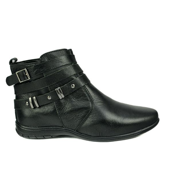 Bota Feminina em Couro Solado Confort com Detalhes Metalizados 58F209-PRETA