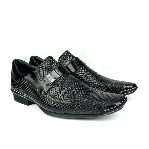 Sapato Social Calvest em Couro Verniz Preto Texturizado 1750F128