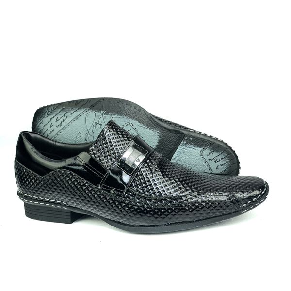Sapato Social Calvest em Couro Verniz Preto Texturizado 1750F128