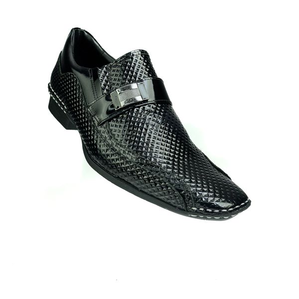 Sapato Social Calvest em Couro Verniz Preto Texturizado 1750F128