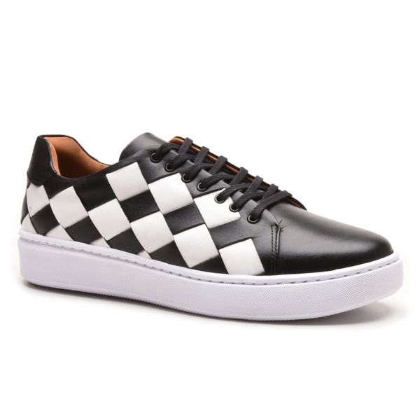 Sapatênis em Couro de Amarrar - 28F115 - PRETO/BRANCO