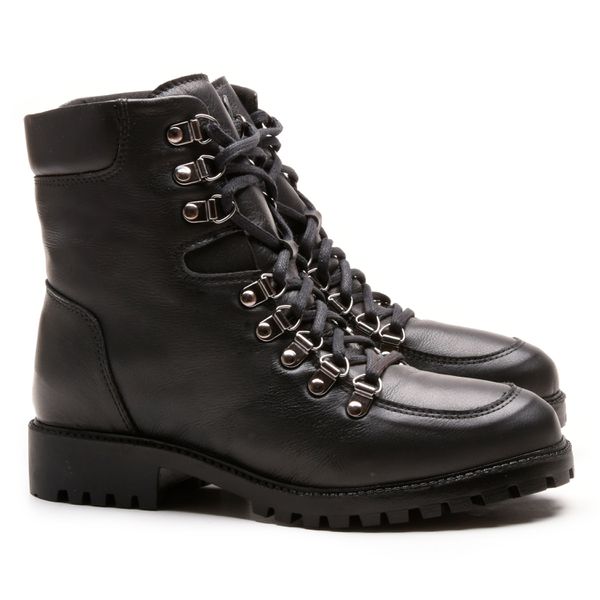 Bota Coturno em Couro com Atacador 58F162-PRETA