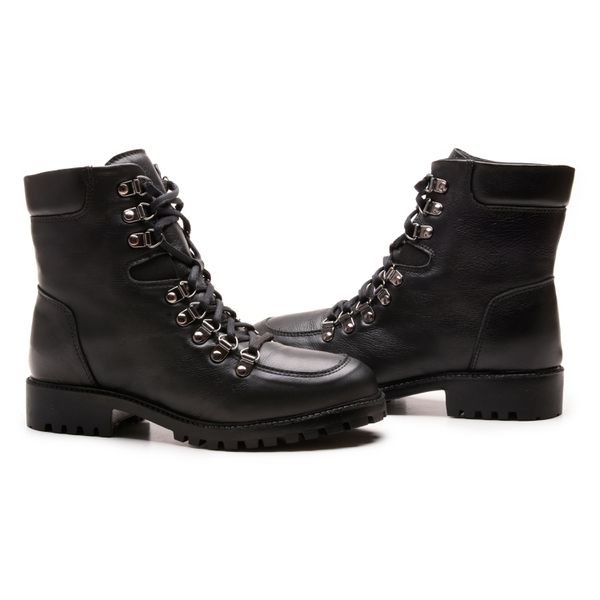Bota Coturno em Couro com Atacador 58F162-PRETA