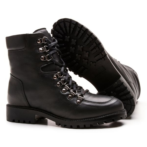 Bota Coturno em Couro com Atacador 58F162-PRETA