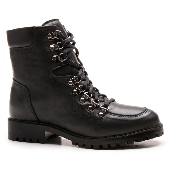 Bota Coturno em Couro com Atacador 58F162-PRETA