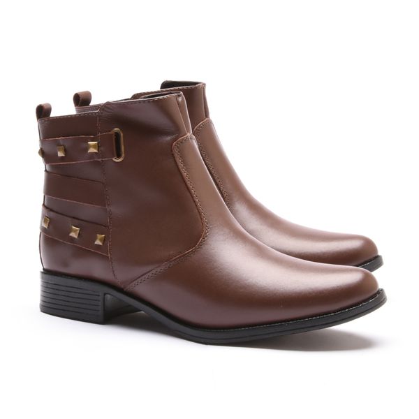 BOTA FEM EM COURO BAIXA COM SPIKE 40F122-CAFE