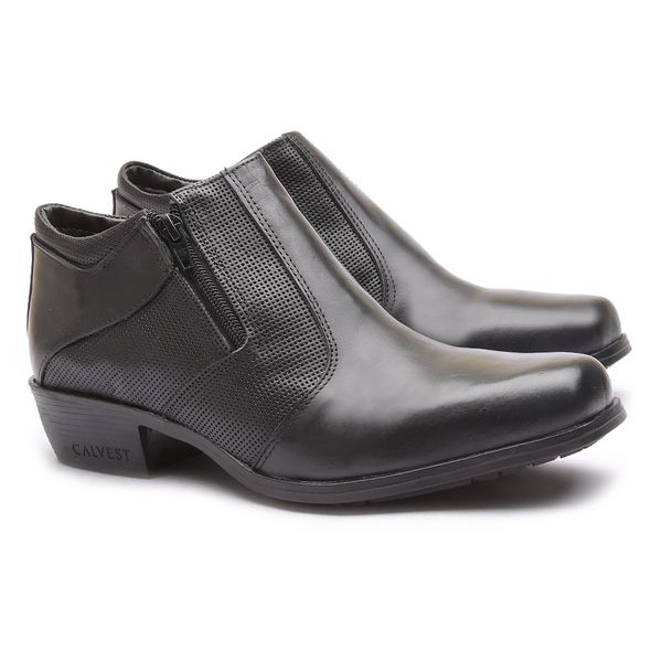 Bota Social Masculino Calvest Cano Curto em Couro Com Ziper Preto - 1920836